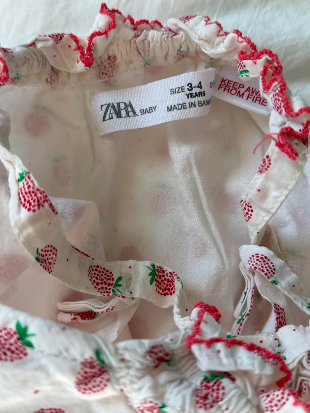 ZARA Baby 3-4Y Strawberry Print Ruffle Tie Strap Lined Summer Top